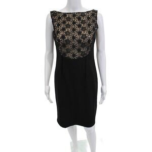 Frank Womens Sheath Dress Black Sleeveless Floral Knee Length Size 4